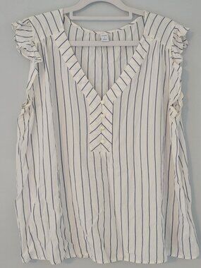 Old Navy Striped Ruffle Shoulder Button Front Blouse